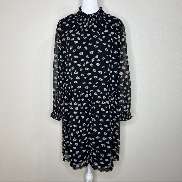 Madewell Black Seattle Floral Mistlight Mockneck Smocked Long Sleeve Dress - Picture 5 of 16